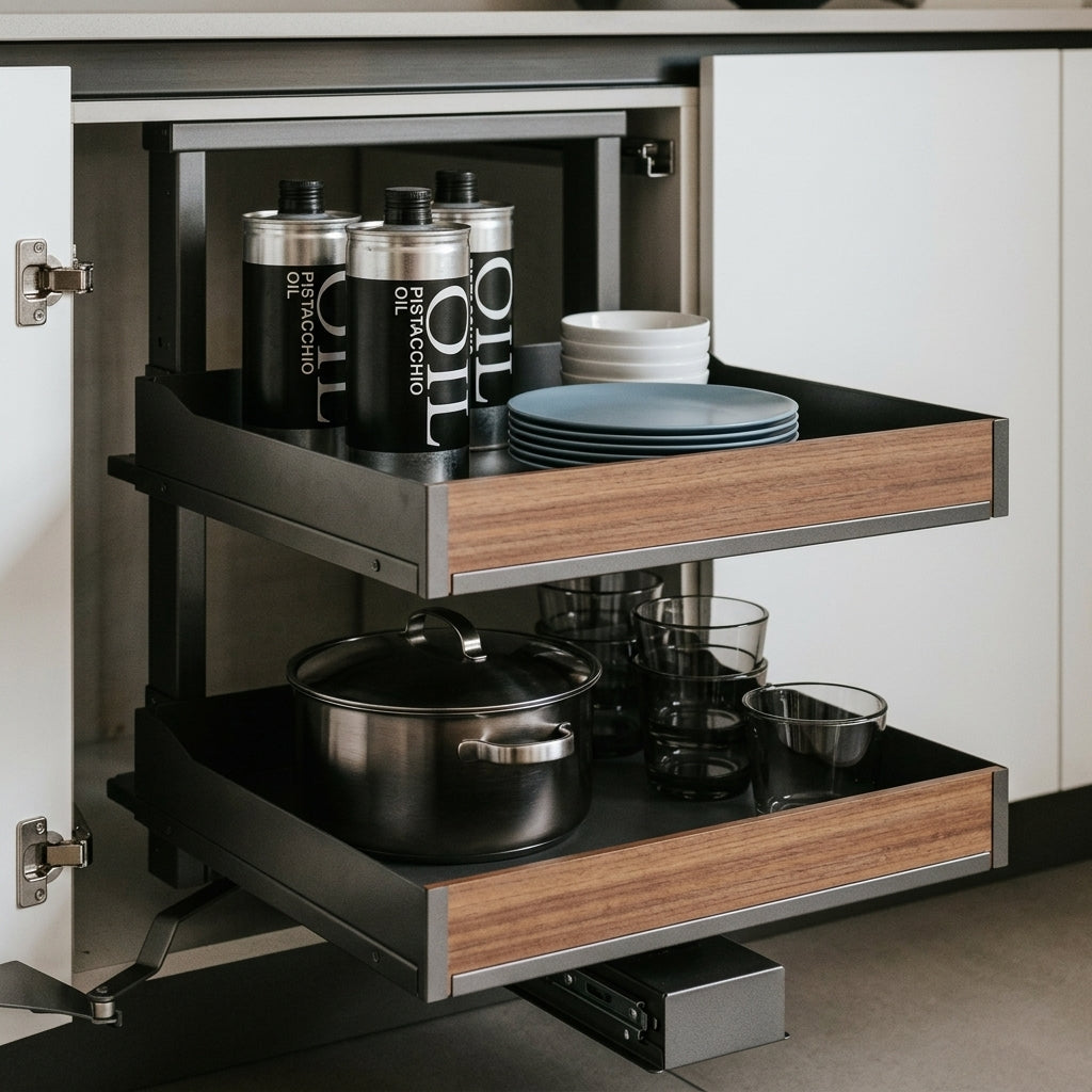 Base Cabinet Tandem Pull-Out Unit | Powder Coated Steel | Aluminum