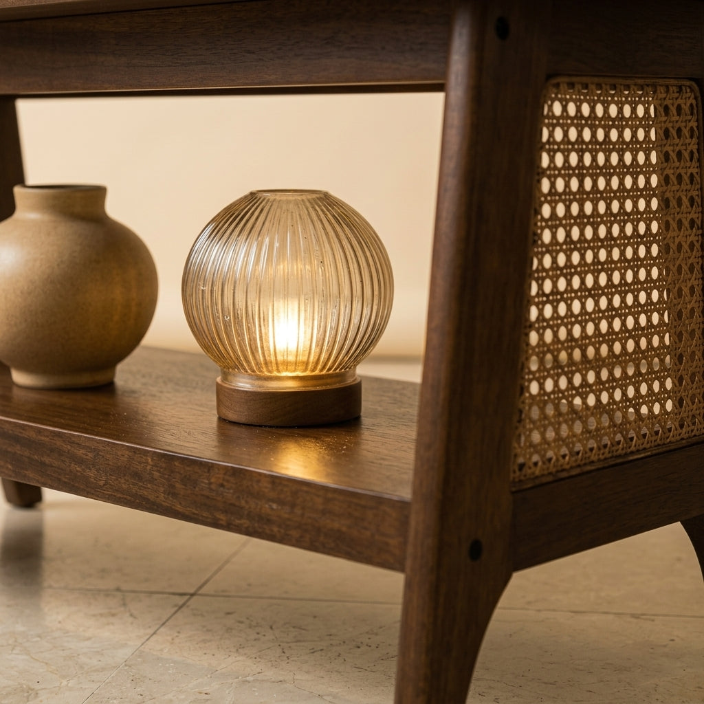 Calamus Solid Wood Coffee Table in Rattan Weave