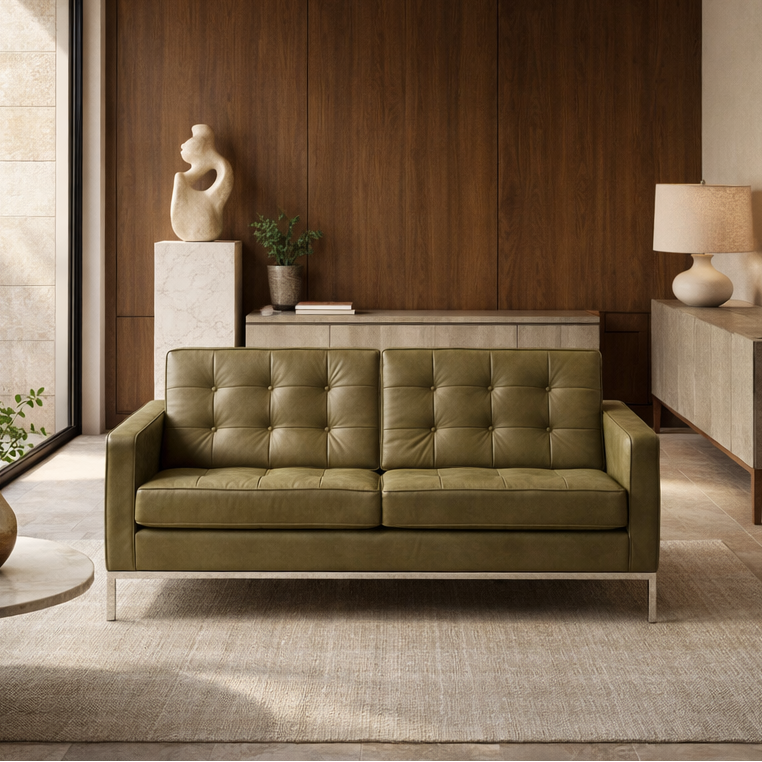 Grande CH1024 Custom Mid Century Minimalist Design 2-Seater Sofa | Italian Full Leather