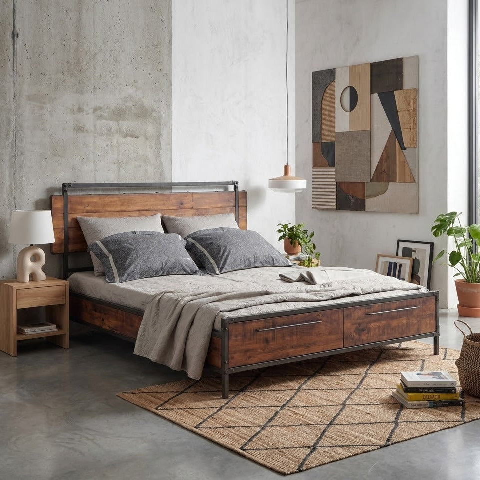 Chicago Solid Wood Storage Bed | Queen & King Size | American Poplar