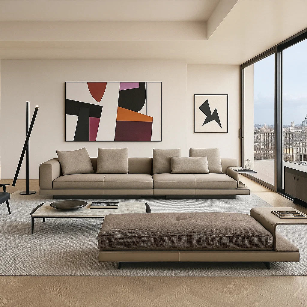 Corvan (SF12015)- Italian Minimalist Custom Sofa Bespoke in Leather &amp; Fabric