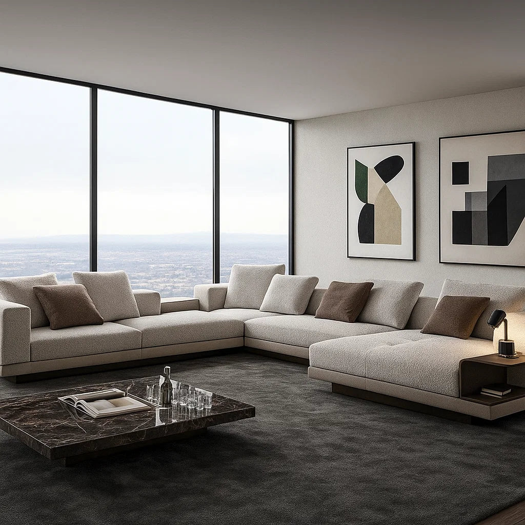 Corvan (SF12015)- Italian Minimalist Custom Sofa Bespoke in Leather &amp; Fabric