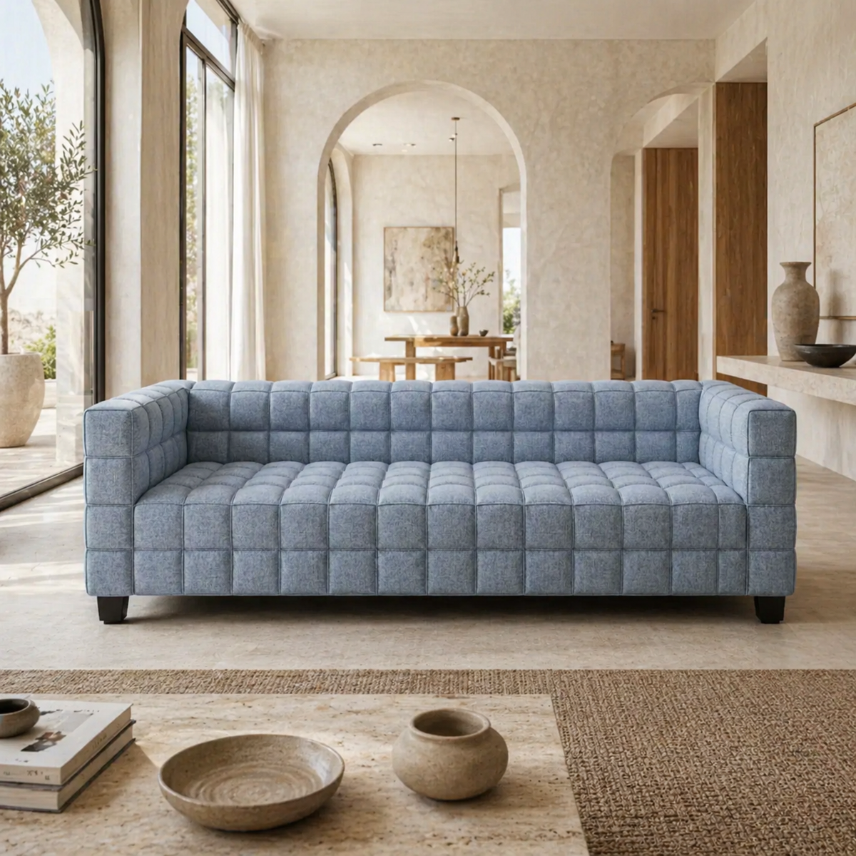 Cube CH2007 Custom Mid Century Minimalist Design 3-Seater Sofa | Pet Friendly Fabric & Leather