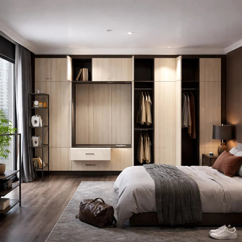 Custom Wardrobe System (Shawn) Length 2-3m Full Height Swing Door System (Built-In or Freestanding)