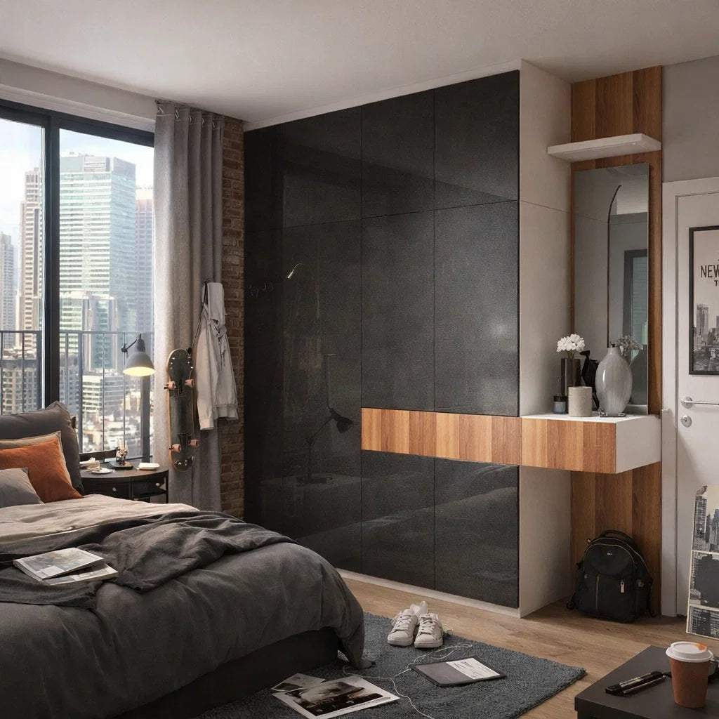 Custom Wardrobe System (Phantom) High Gloss Length 1.5-2m Full Height Sliding Door System (Built-In or Freestanding)