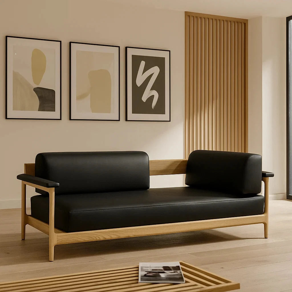 Dix® Solid Wood Series - The Neo DayBed (SF9434) Custom Solid Wood Leather Sofa 2/3 Seater Italian Minimalist Solid American Oak