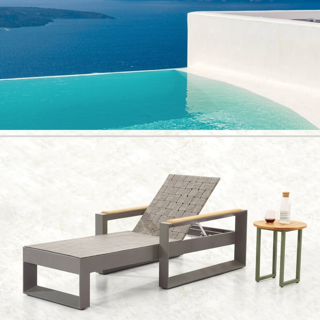 Edge Outdoor Coffee Table | Side Table | Powder-Coated Aluminum | Teak Top | WA2052