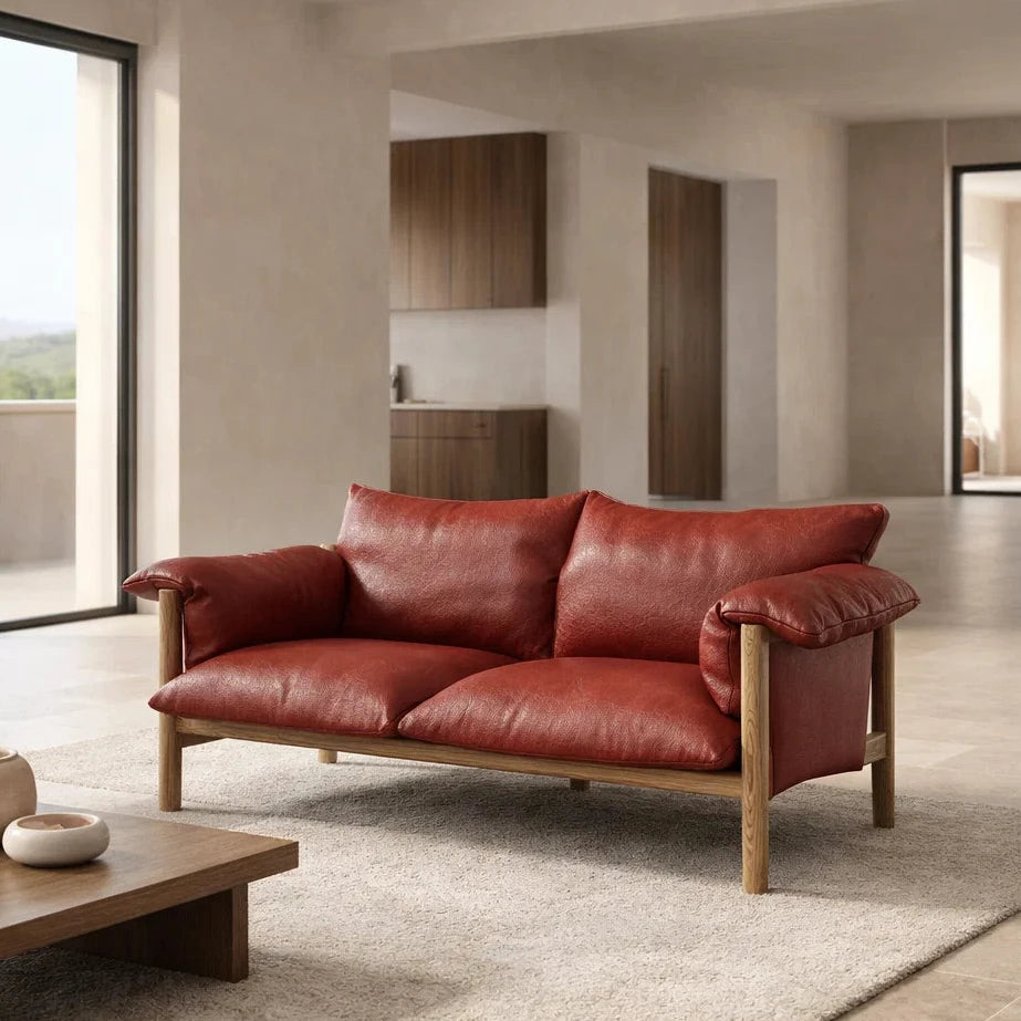Emery SF2220 Custom Mid Century Minimalist Design 2-Seater Sofa | Italian Full Leather