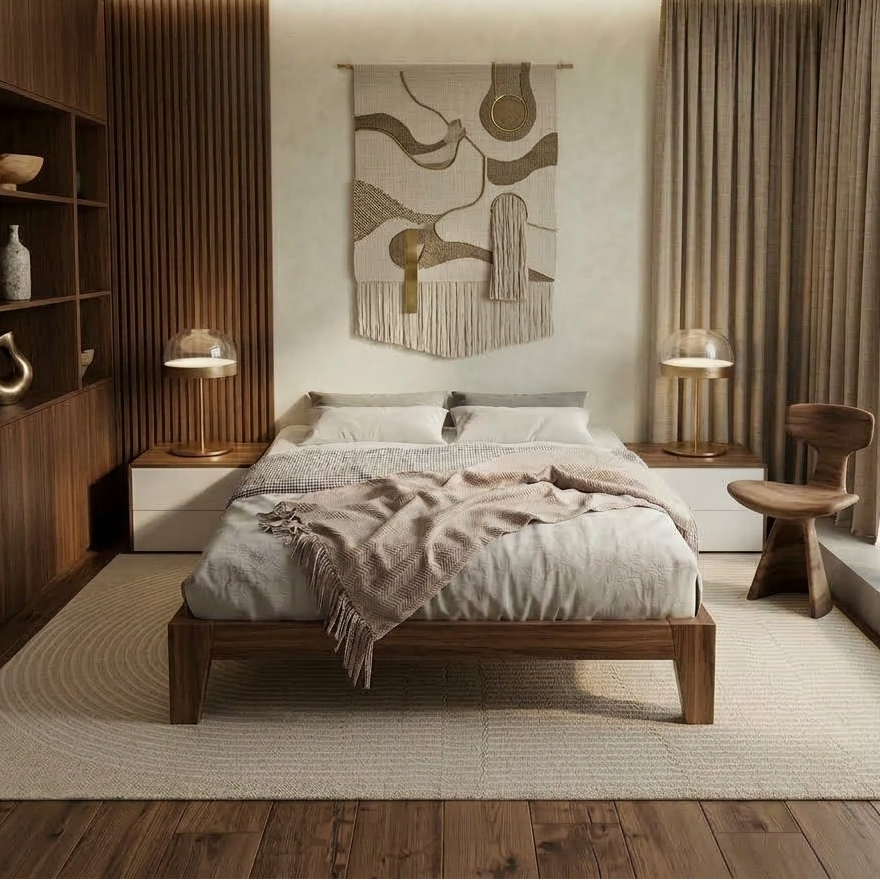 NY Headboardless Solid Wood Bed  | European Queen & King Size | Solid American Walnut | Solid European Oak