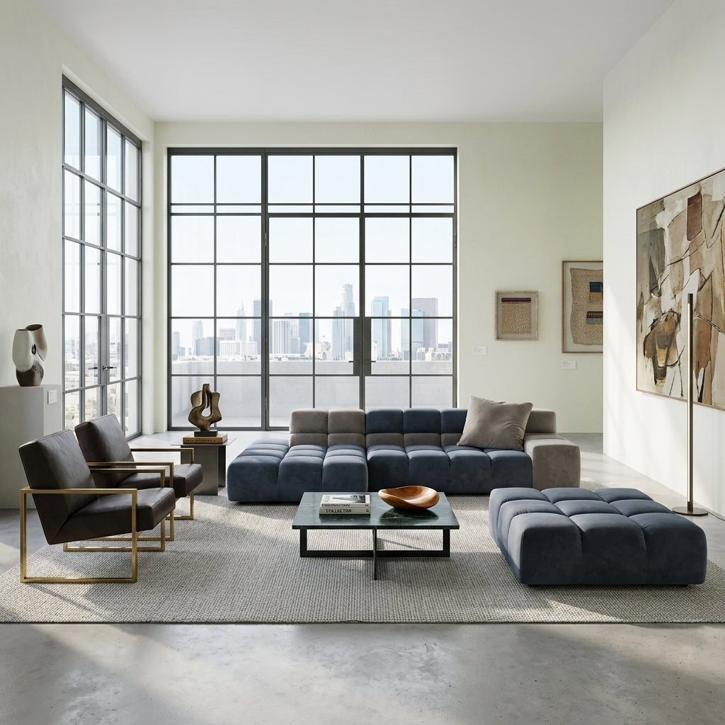 Forma TF0821 Custom Mid Century Minimalist Design 3-Seater Sofa | Modular System | Italian Full Leather