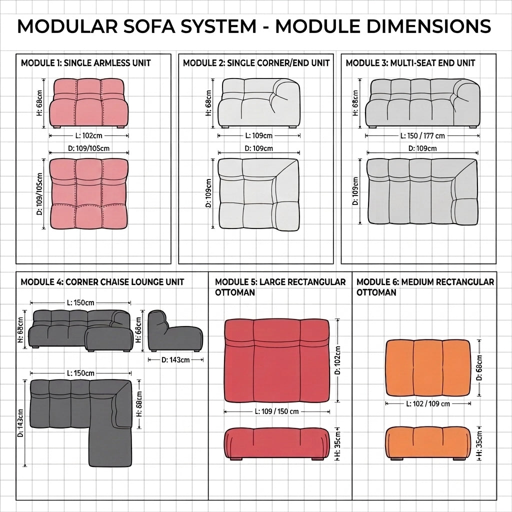 Forma TF0821 Custom Mid Century Minimalist Design 3-Seater Sofa | Modular System | Italian Full Leather
