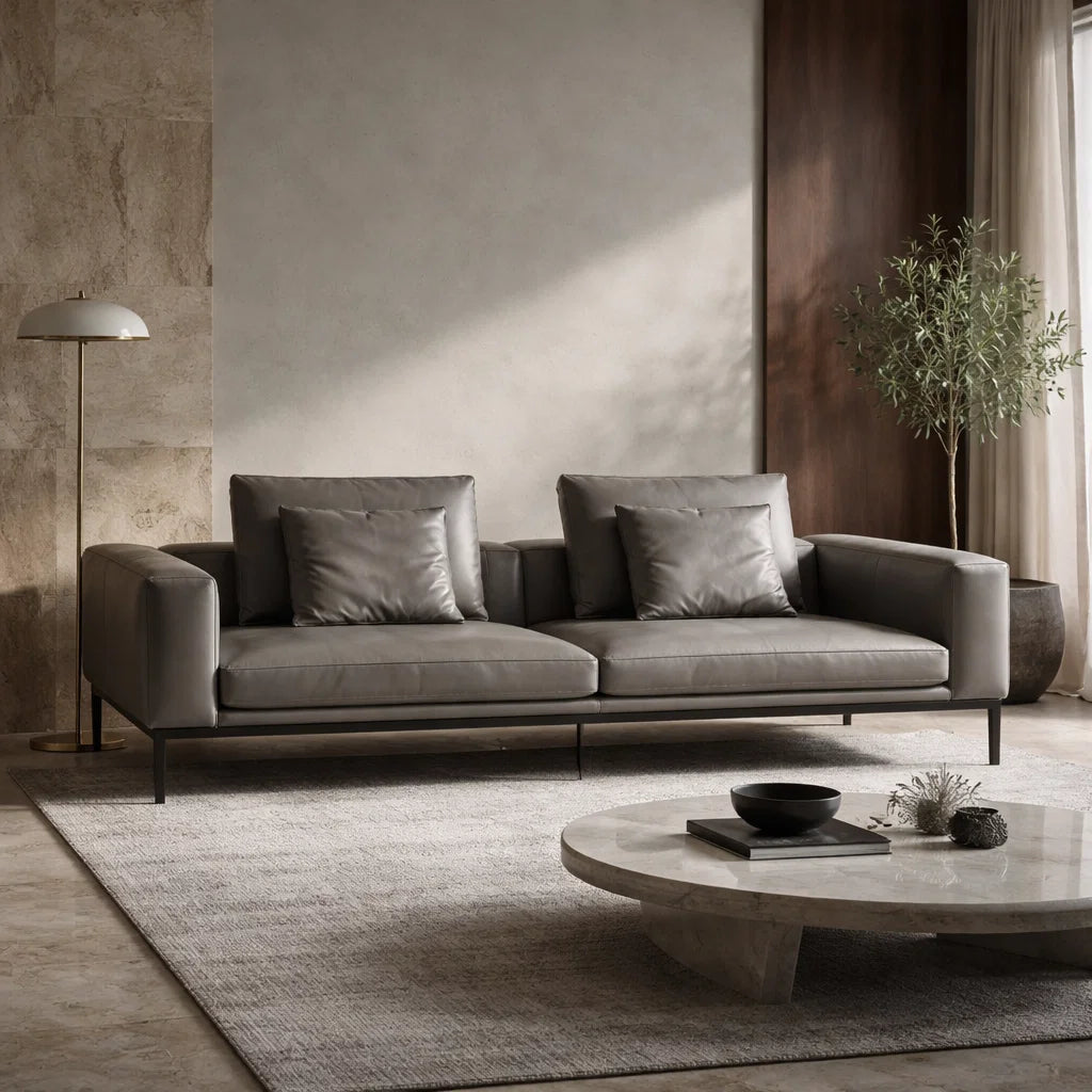 Fox SF2235 Custom Mid Century Minimalist Design 3-Seater Sofa | Italian Full Leather