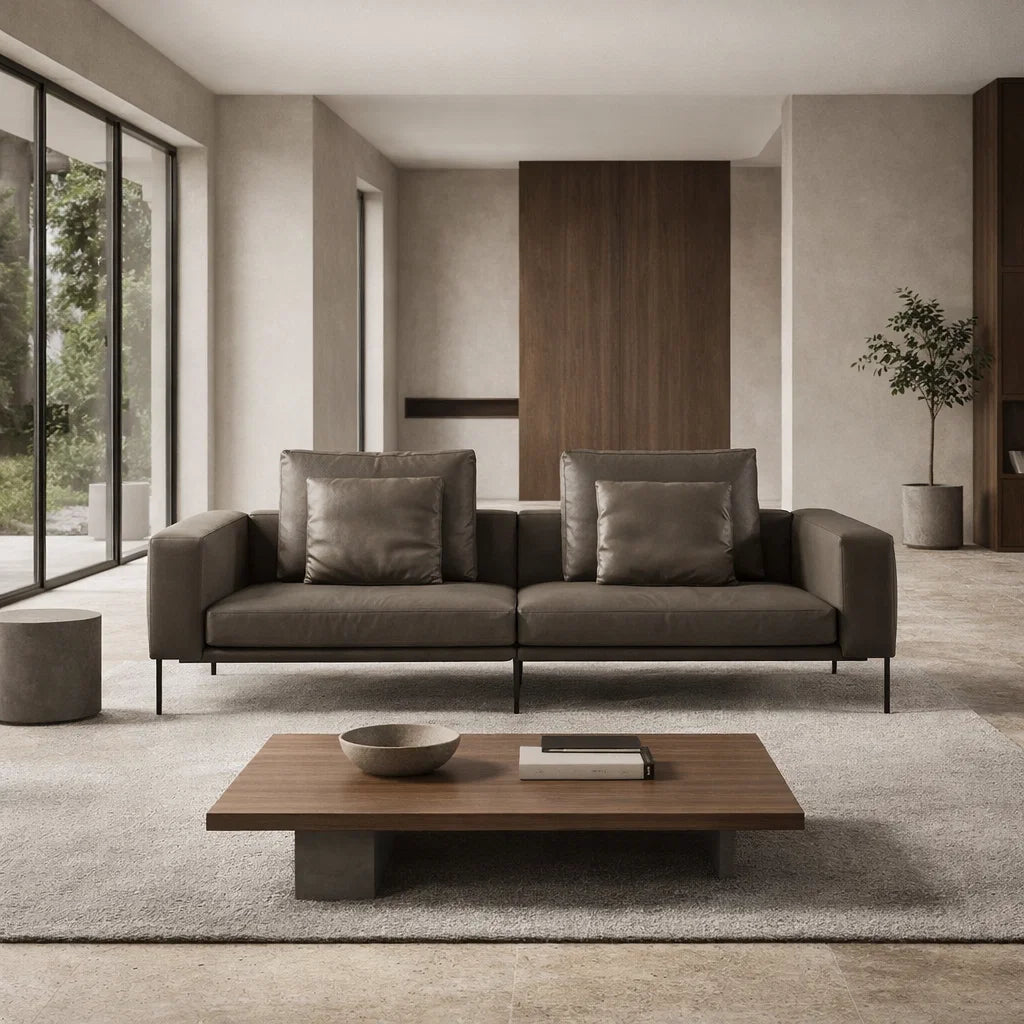 Fox SF2235 Custom Mid Century Minimalist Design 3-Seater Sofa | Italian Full Leather