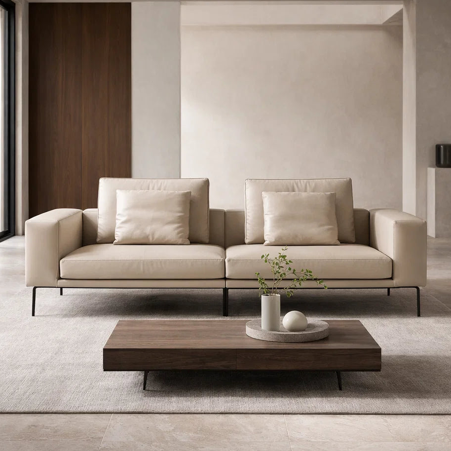 Fox SF2235 Custom Mid Century Minimalist Design 3-Seater Sofa | Italian Full Leather