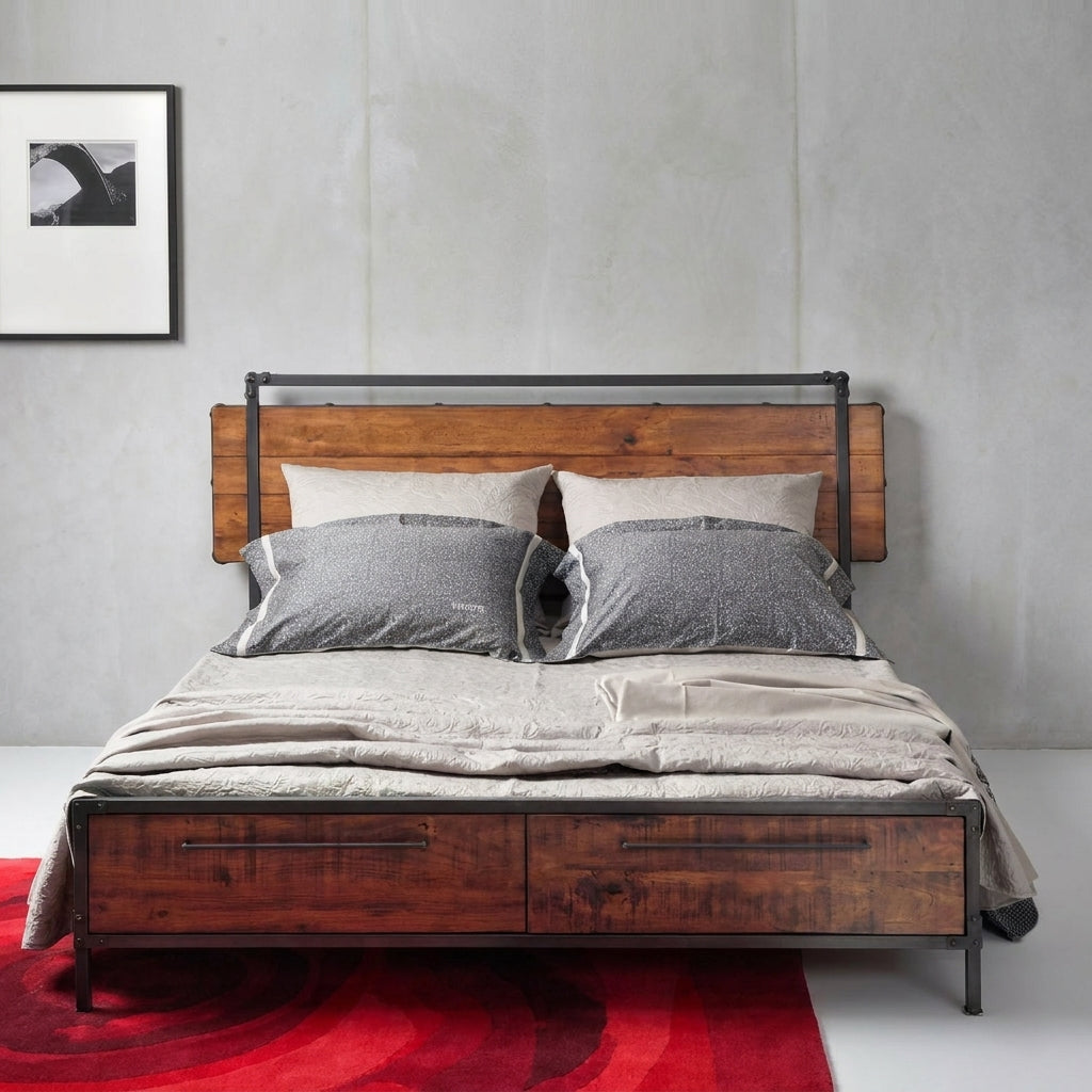 Chicago Solid Wood Storage Bed | Queen & King Size | American Poplar