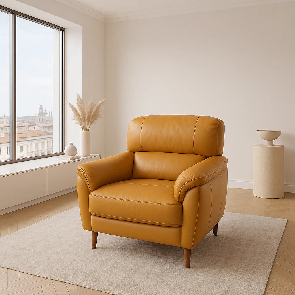 KUKA #5371 Top Grain Leather 1-Seater Highback Sofa (Color: Sunset Orange)
