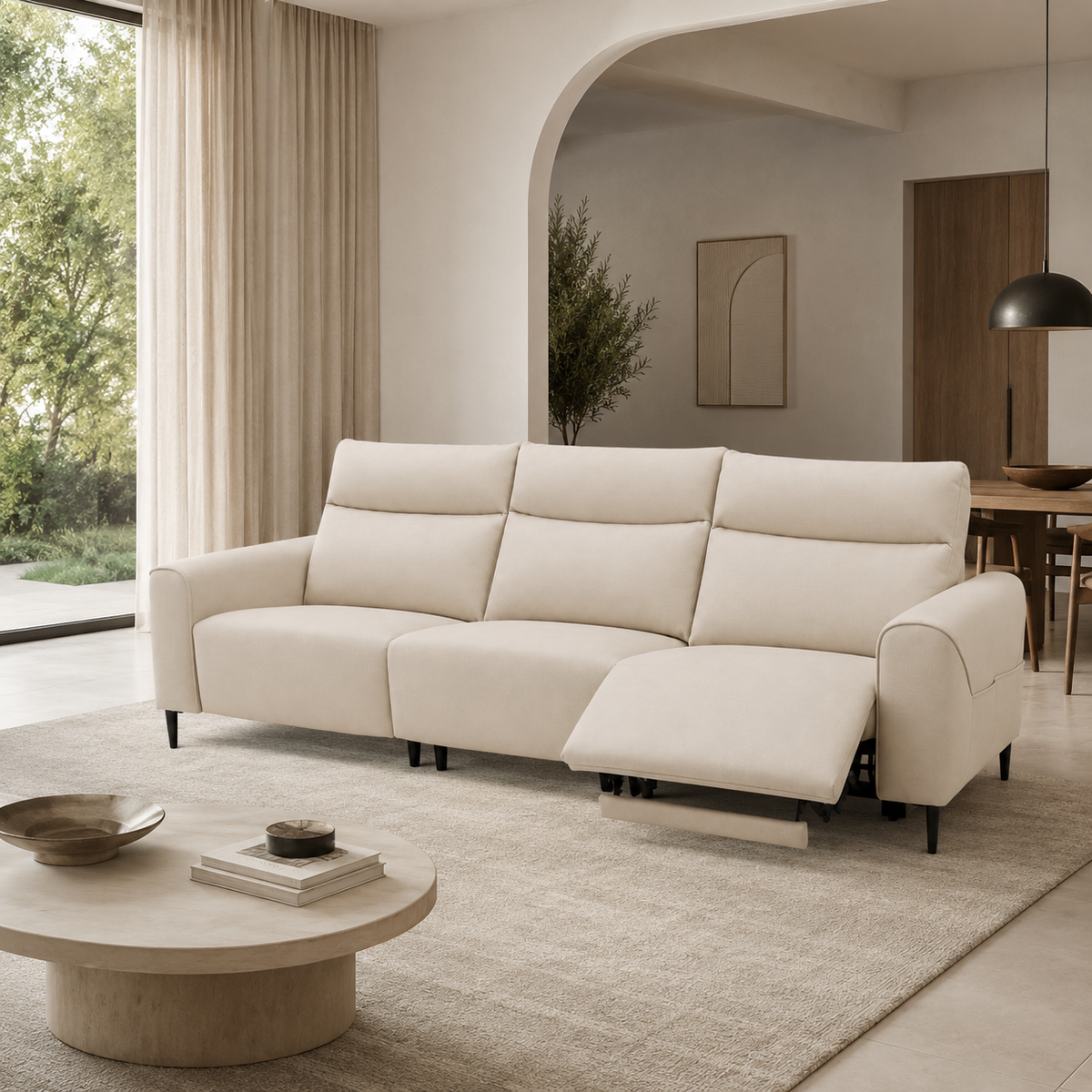 KUKA #7003 3-Seater 2.75m Performance Fabric Electric Recliner Sofa - Cloudy White - Factory Direct