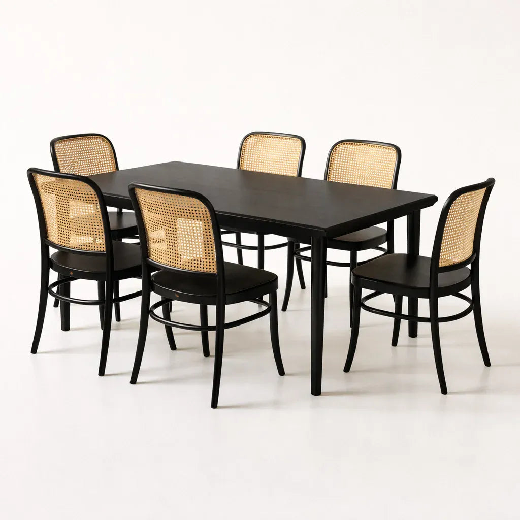 Kyoto (CH81A) Vintage Woven Cane Solid Wood American Beech Bentwood Chair - Walnut/Oak/Black picket and rail