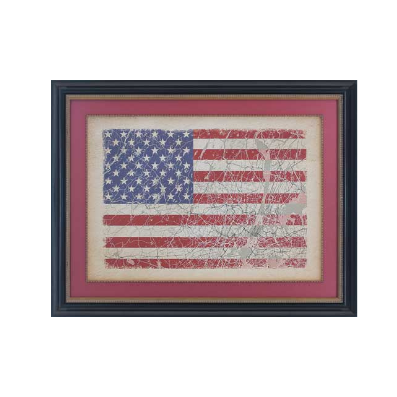 Licensed Art Print - Jia Hui Li “Flag & Map III" | Framed Art | Lithograph | Retro Realistic