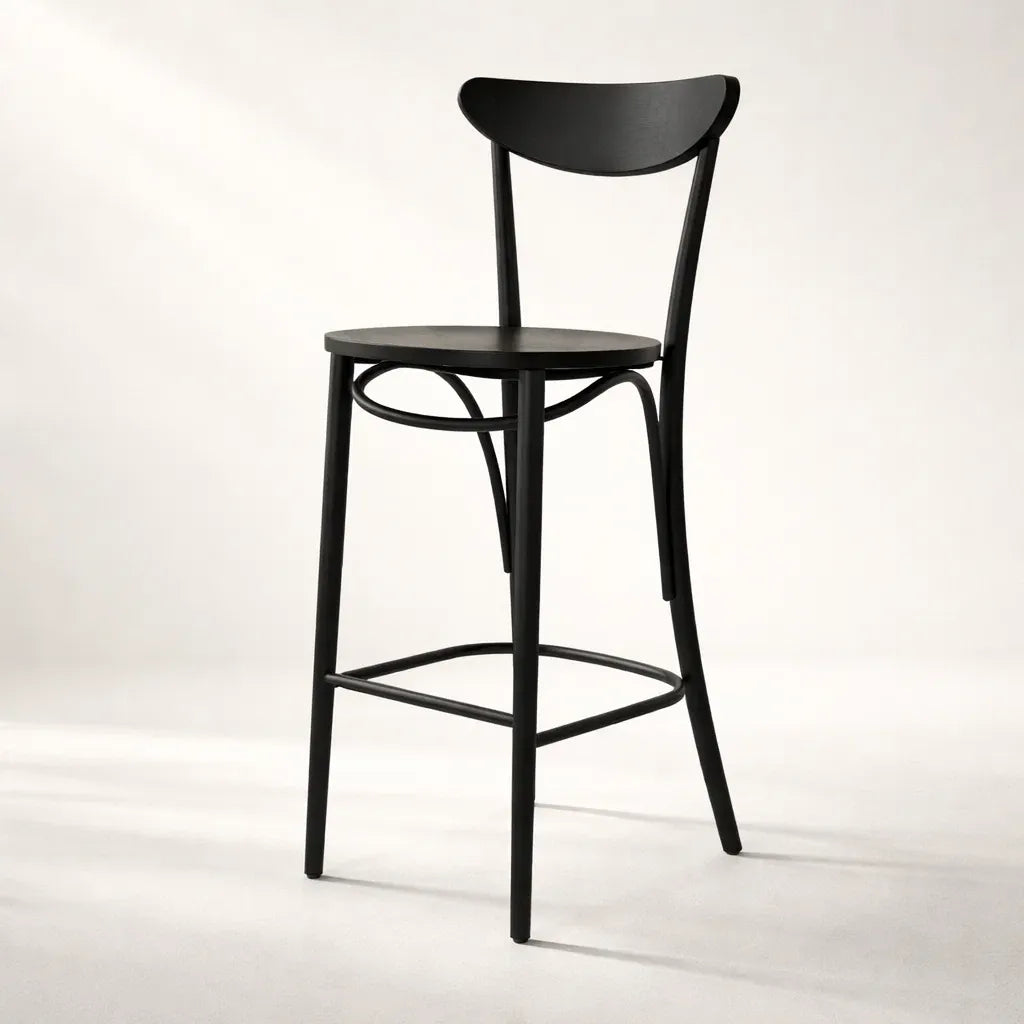 Luna Bar Chair (BS86A) Curved Back Solid Wood American Beech Bentwood Chair - Walnut/Oak/Black picket and rail
