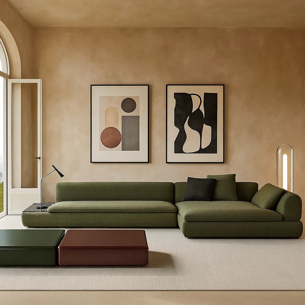 Lunaris (SF120P) - Italian Minimalist Custom Sofa Bespoke in Leather &amp; Fabric