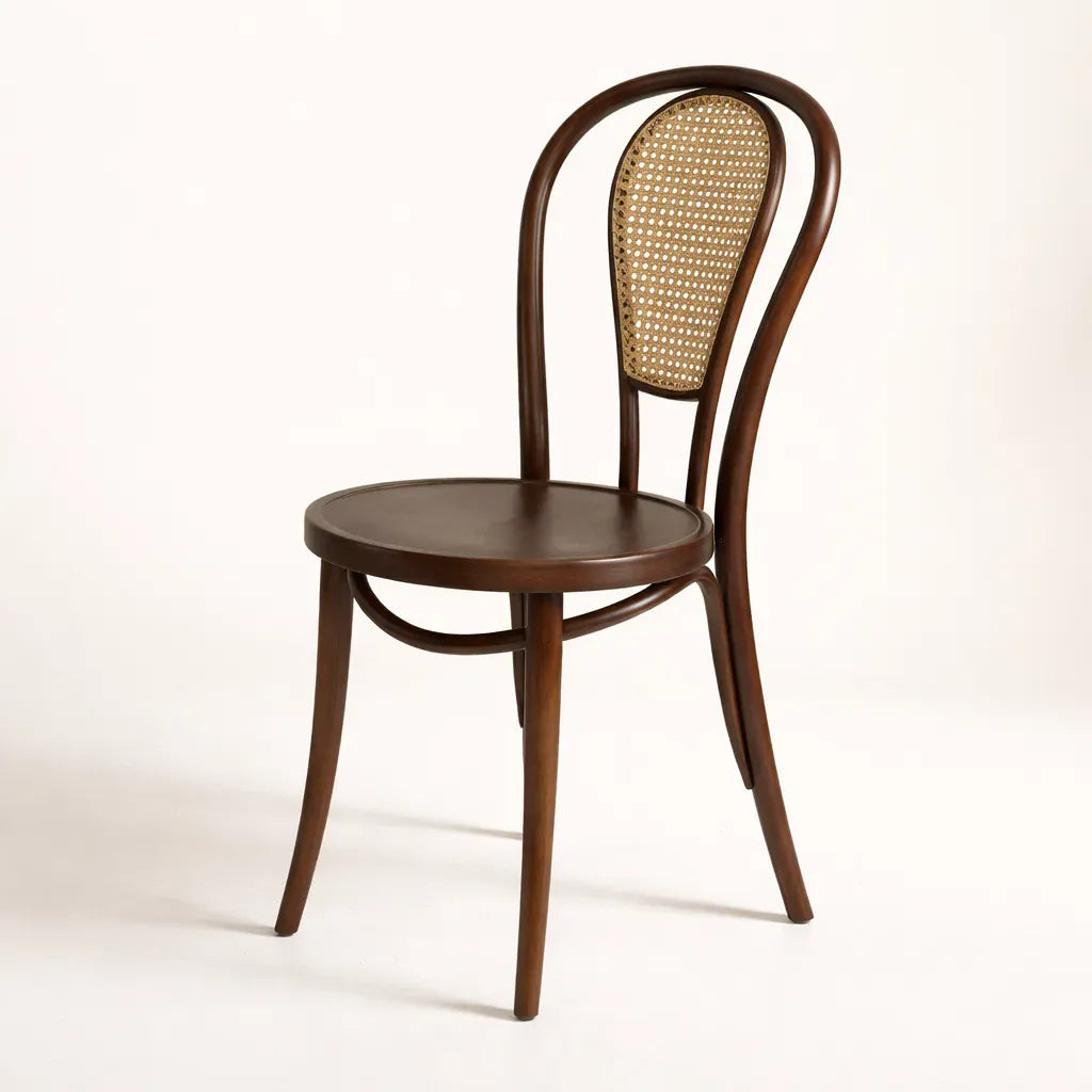 Lyon (CH18A-R) with Rattan Back Parisian Style Solid Wood American Beech Bentwood Dining Chair - Walnut/Oak/Black picket and rail