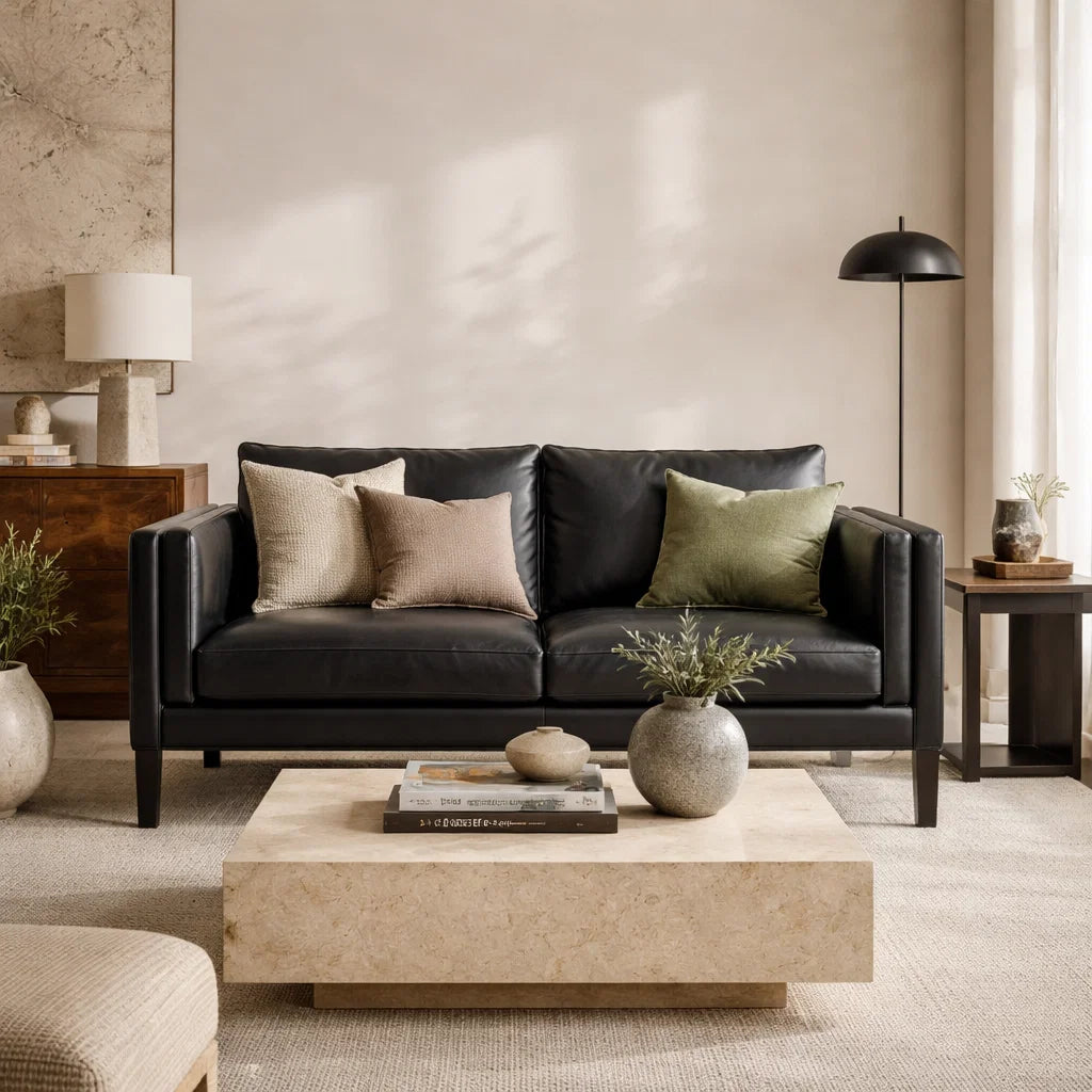 Morgan Low CH8062B Custom Mid Century Minimalist Design 2-Seater Sofa | Italian Full Leather