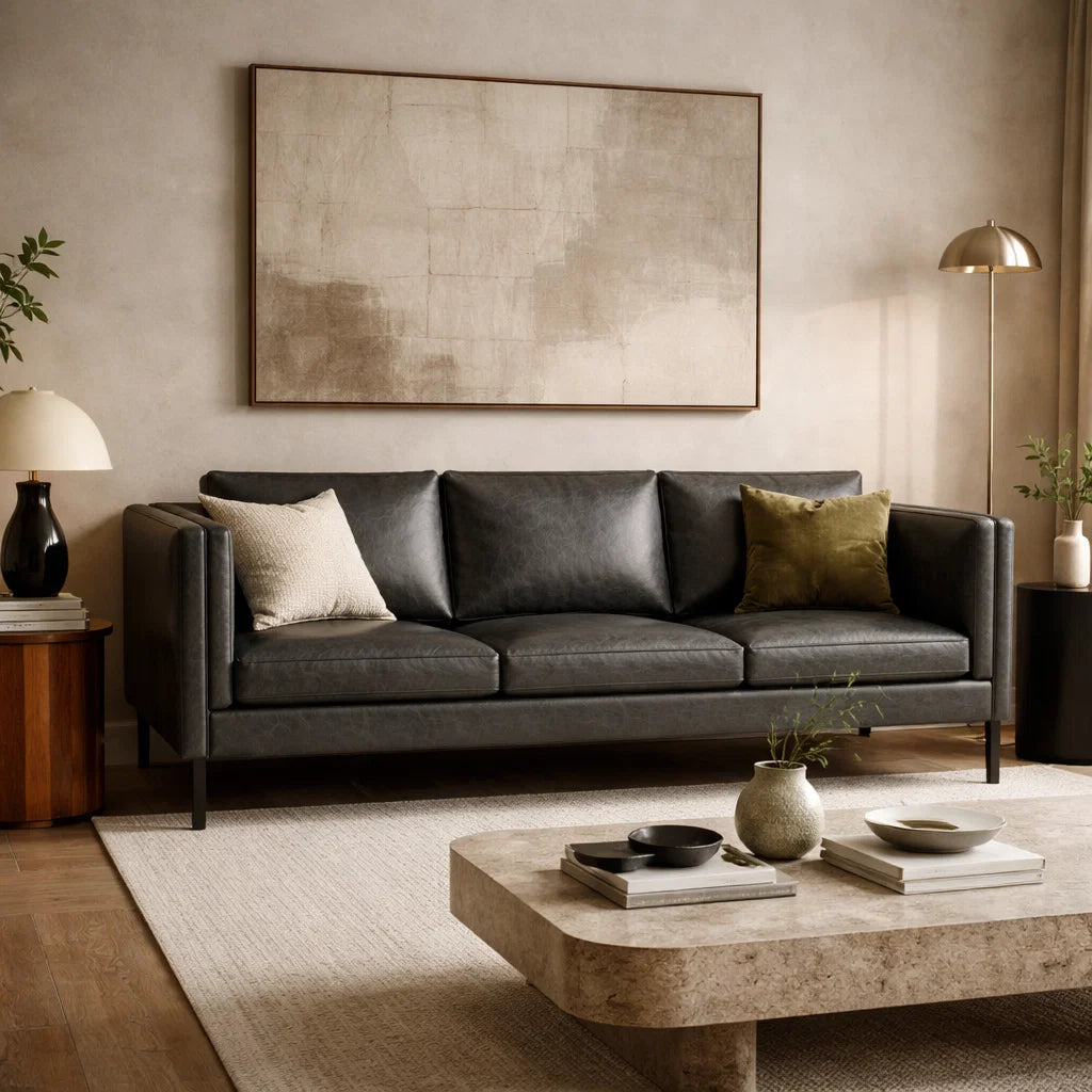 Morgan Low CH8062B Custom Mid Century Minimalist Design 3-Seater Sofa | Italian Full Leather