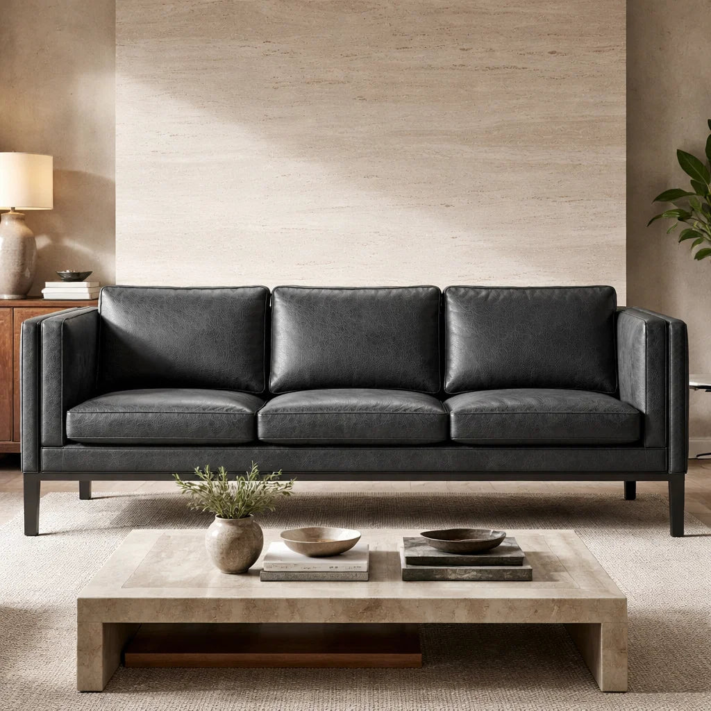 Morgan Low CH8062B Custom Mid Century Minimalist Design 3-Seater Sofa | Italian Full Leather