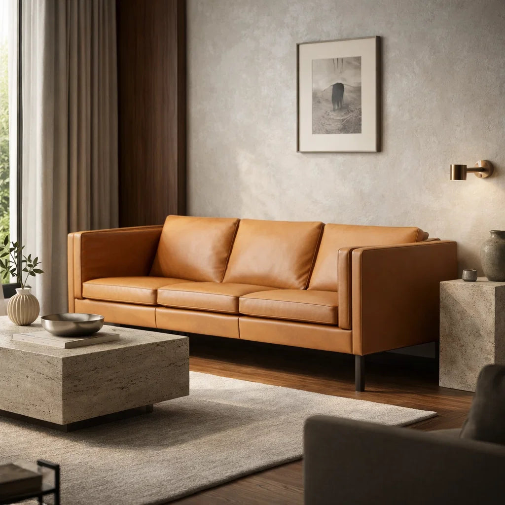 Morgan Low CH8062B Custom Mid Century Minimalist Design 3-Seater Sofa | Italian Full Leather
