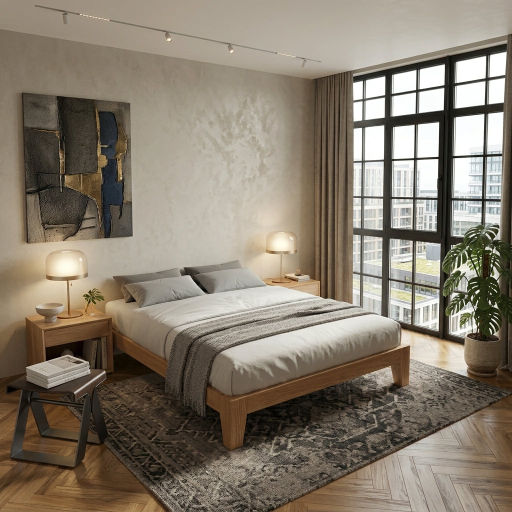 NY Headboardless Solid Wood Bed  | European Queen & King Size | Solid American Walnut | Solid European Oak