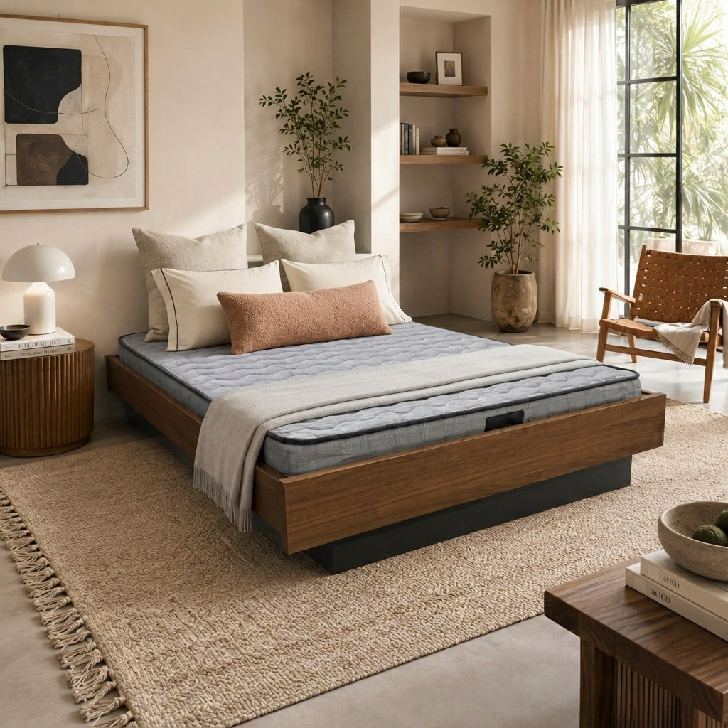 Norya (NCP18A-01) Solid Wood Queen Size Bed | American Walnut