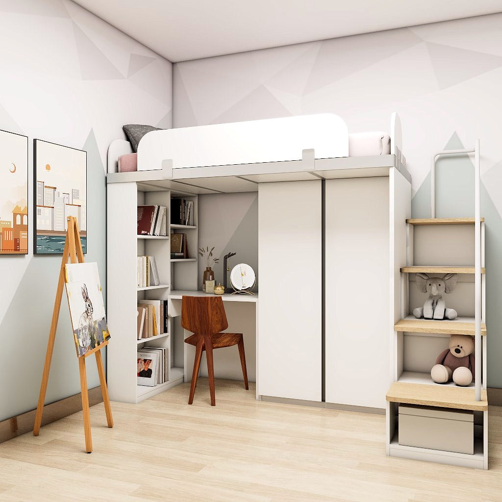 SOGAL Customized Single Bunk Bed Loft with Built-in Wardrobe and Study - BBTS-7