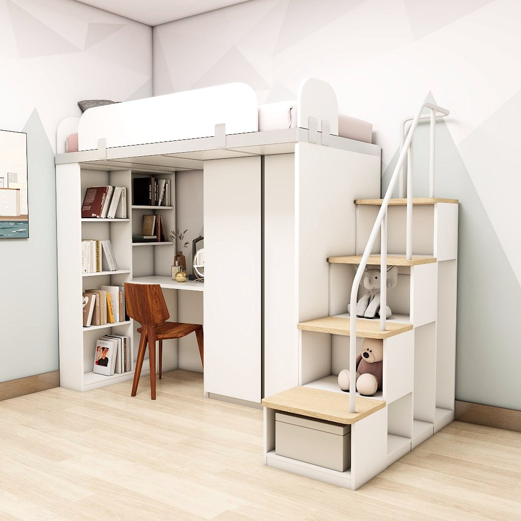 SOGAL Customized Single Bunk Bed Loft with Built-in Wardrobe and Study - BBTS-7