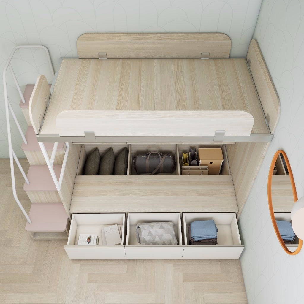 SOGAL Customized Super Single Bunk Bed Loft with Super Single Size Tatami Storage Bed - BBTT-8