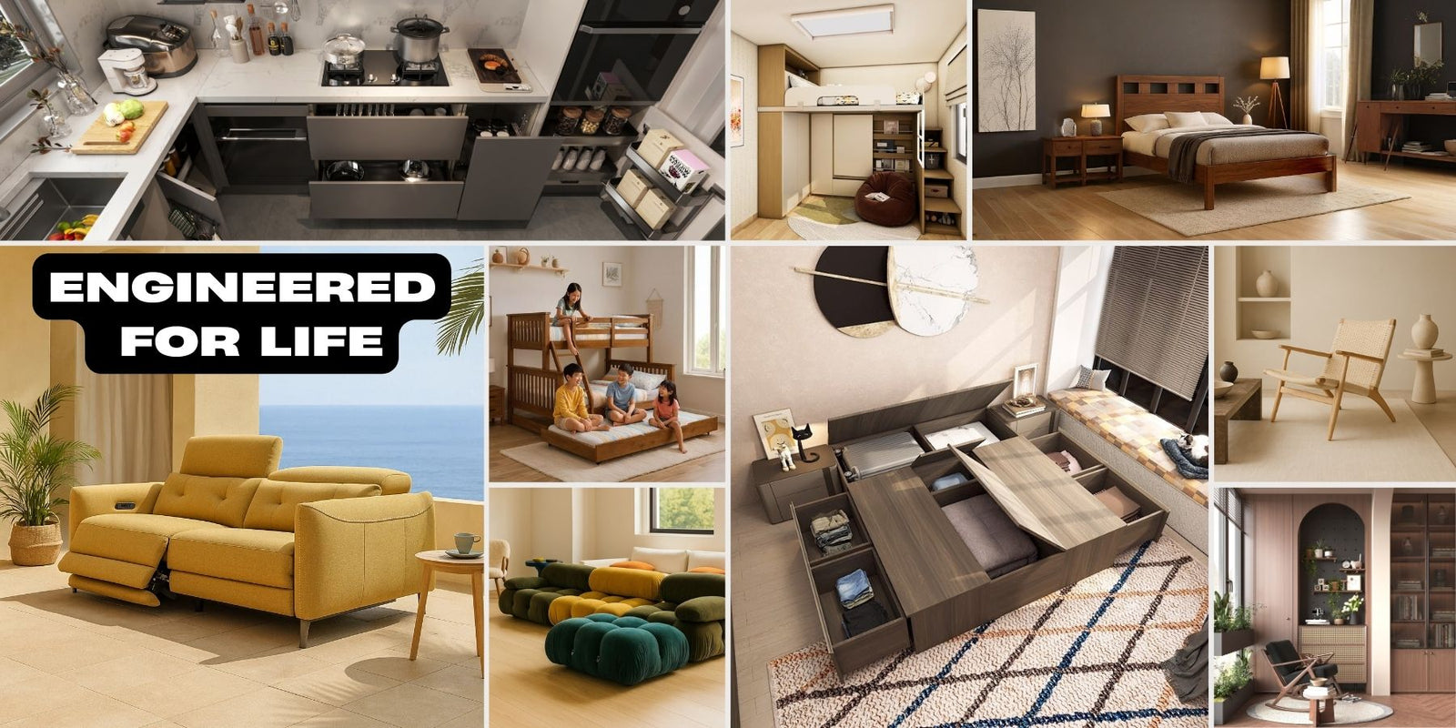 Picketandrailsolidwoodbedleathersofa