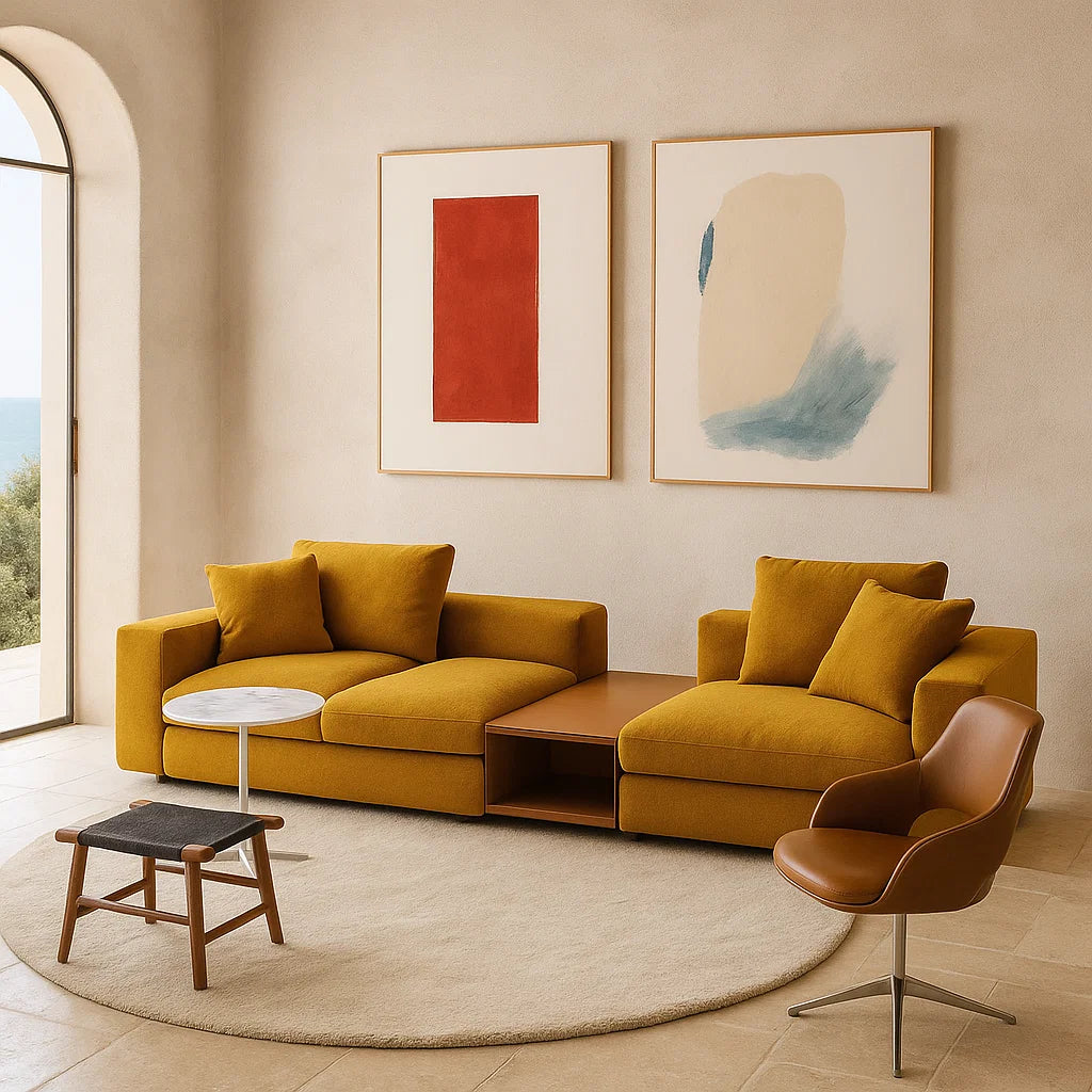 Pietra (SF-12035) - Italian Minimalist Custom Sofa Bespoke in Leather &amp; Fabric