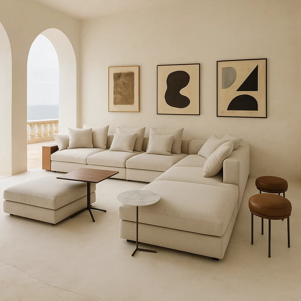 Pietra (SF-12035) - Italian Minimalist Custom Sofa Bespoke in Leather &amp; Fabric