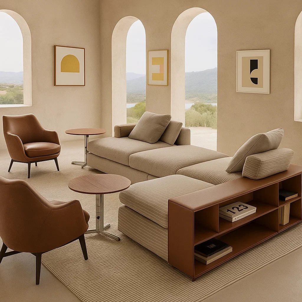 Pietra (SF-12035) - Italian Minimalist Custom Sofa Bespoke in Leather &amp; Fabric