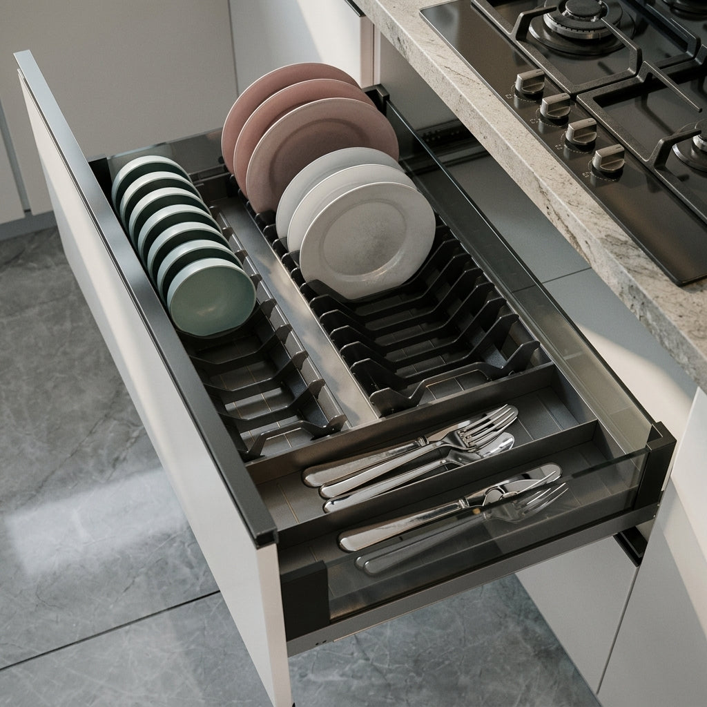 Pull-Out Dish Basket | Aluminum | Glass