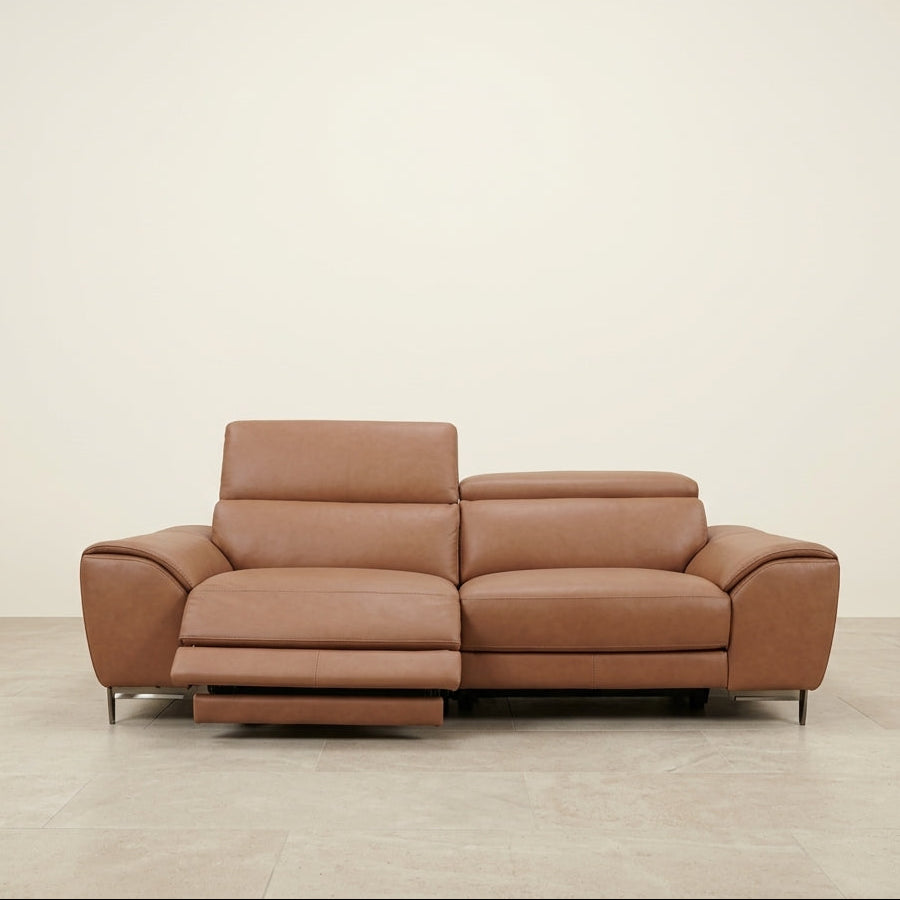 RN0930 Electric Recliner Sofa | Length 2.38m | Full Leather | Tan Color | Special Offer | Display Set