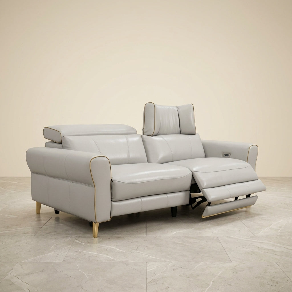 RN0937 Light Grey Electric Recliner Sofa | Wall Hugging | Full Leather | Special Offer