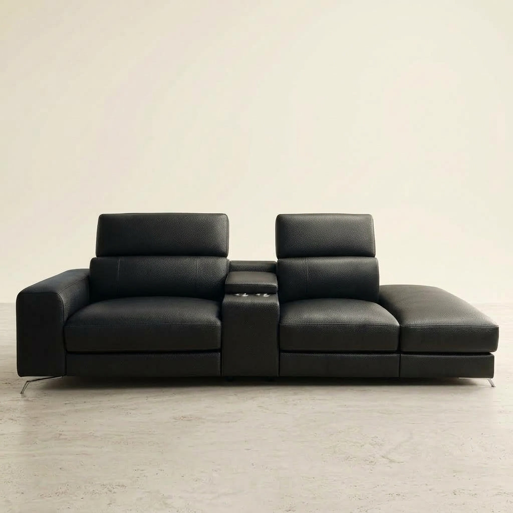 RN0915 Electric Recliner Sofa | Length 2.57m | Full Leather | Black Color | Special Offer | Display Set
