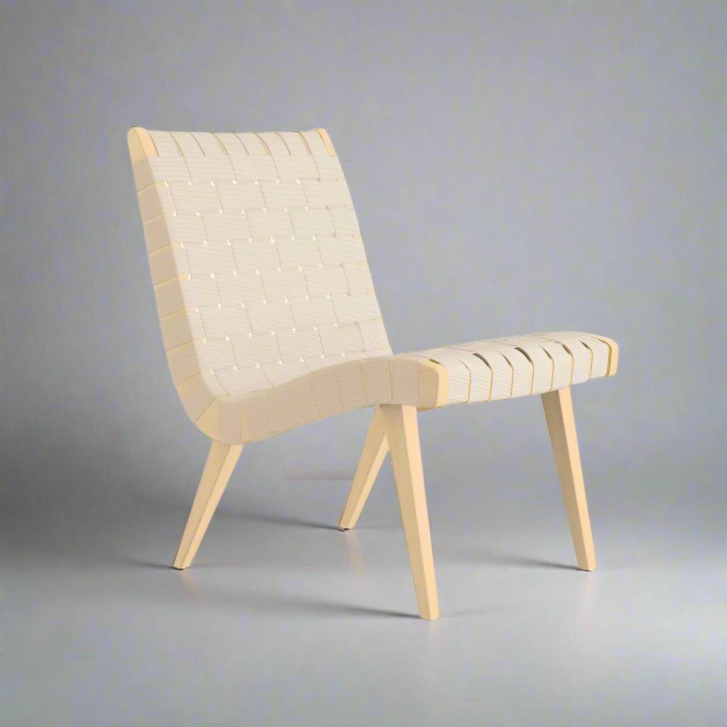 Chair with woven backrest and seat on a white background