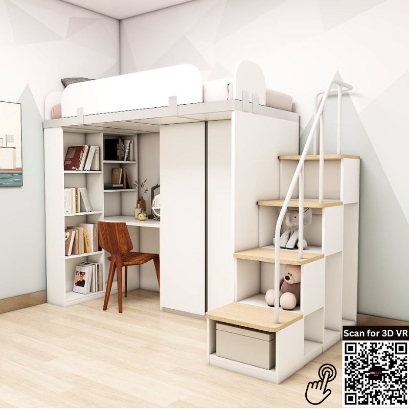 SOGAL Customized Single Bunk Bed Loft with Built-in Wardrobe and Study - BBTS-7