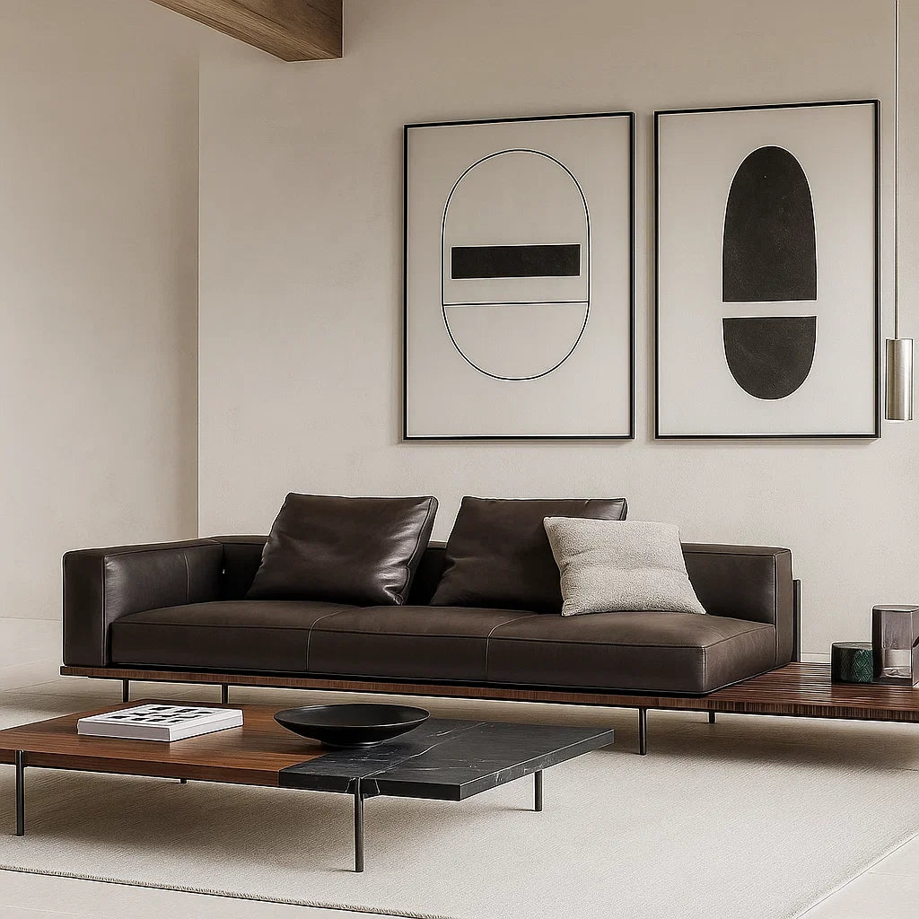 Serava (SF12011)- Italian Minimalist Custom Sofa Bespoke in Leather &amp; Fabric