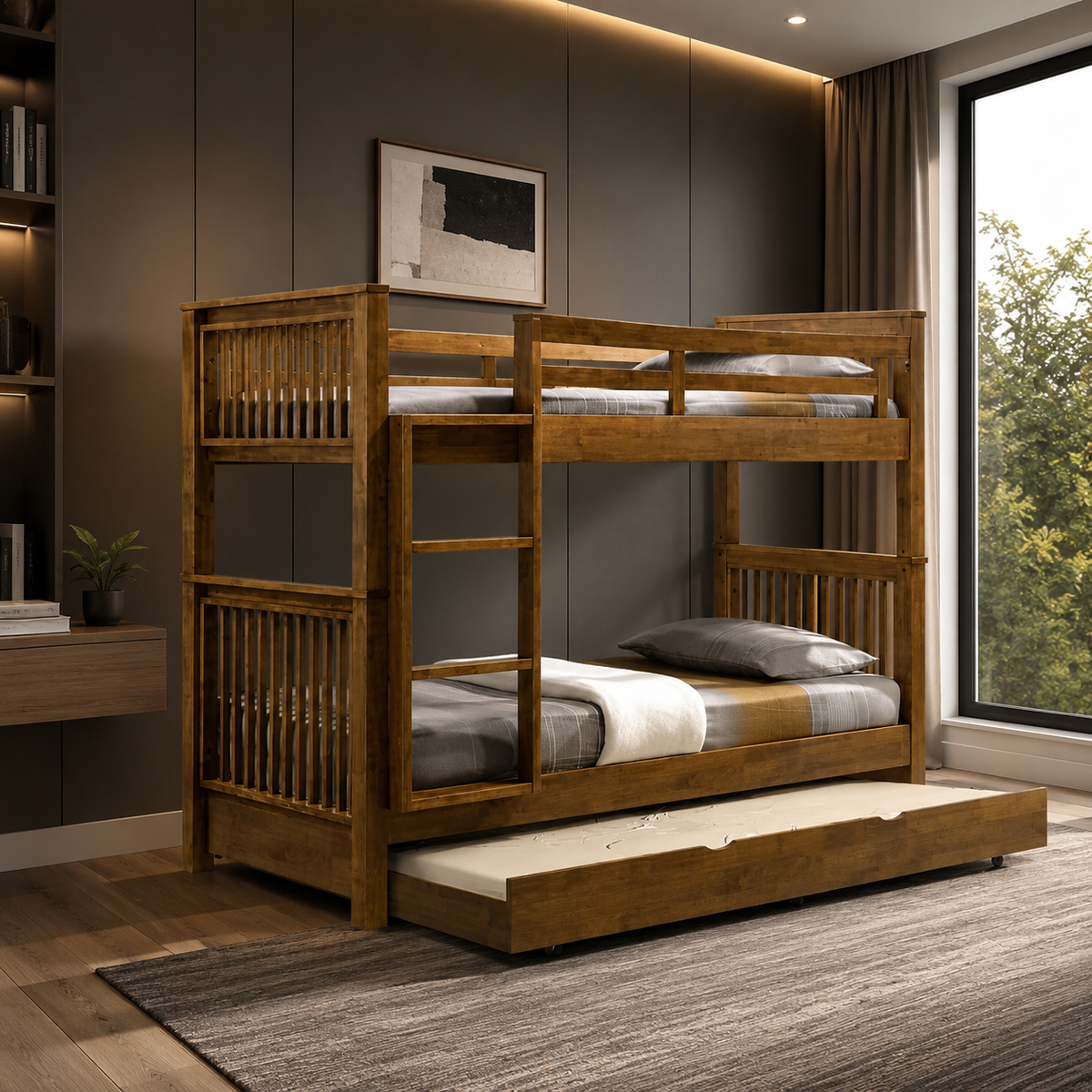 Americana Solid Wood Bunk Bed Super Single Size Convertible Double Decker (Optional: Pull Out Trundle Storage)