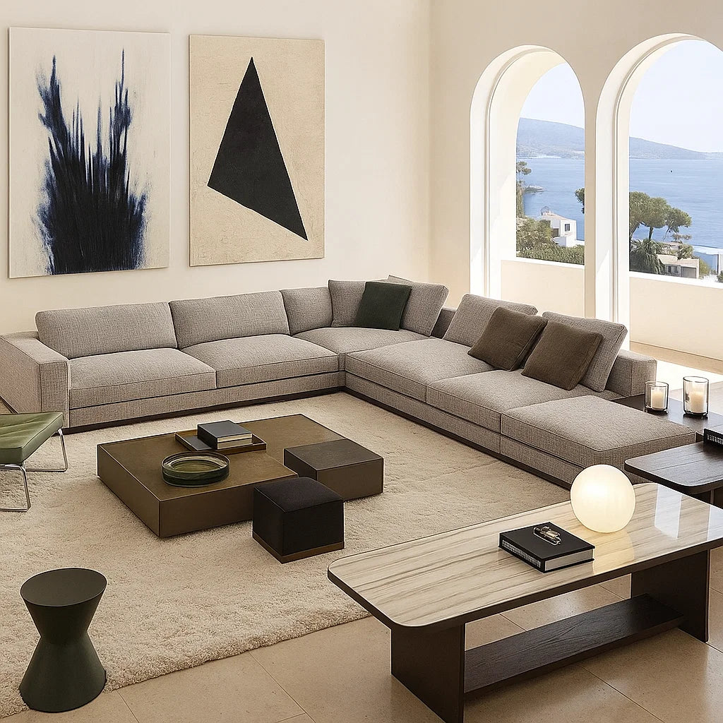 Strathen (SF12019) - Italian Minimalist Custom Sofa Bespoke in Leather &amp; Fabric