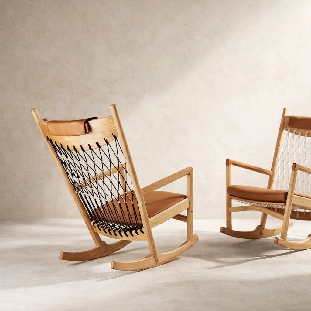 Swing CH2124 Custom Mid Century Solid Wood Rocking Lounge Chair | Solid American Oak