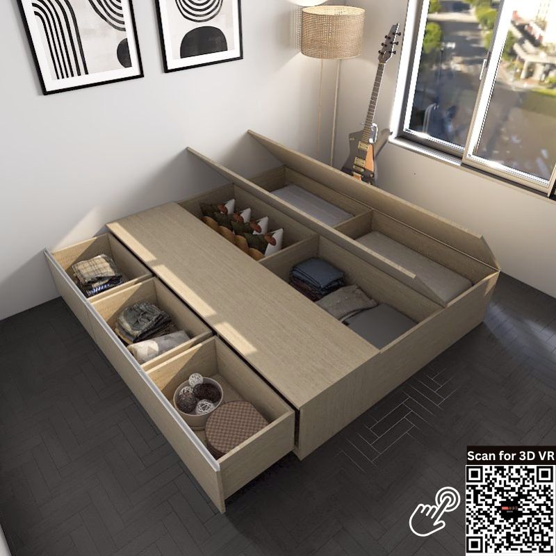 #1 Tatami Platform Storage Bed Queen Size 3-Drawer 4-Top Swing Door - Assorted Colors (TQ2)